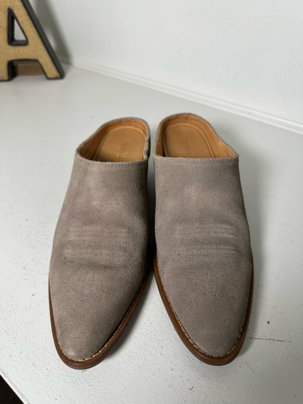 Tecovas Suede Mule Booties Womens 8B Taupe Western Slip On Heeled Mules - Picture 3 of 9